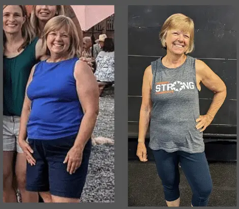 Leigh's before and after photos from nutrition coaching at CrossFit Coordinate